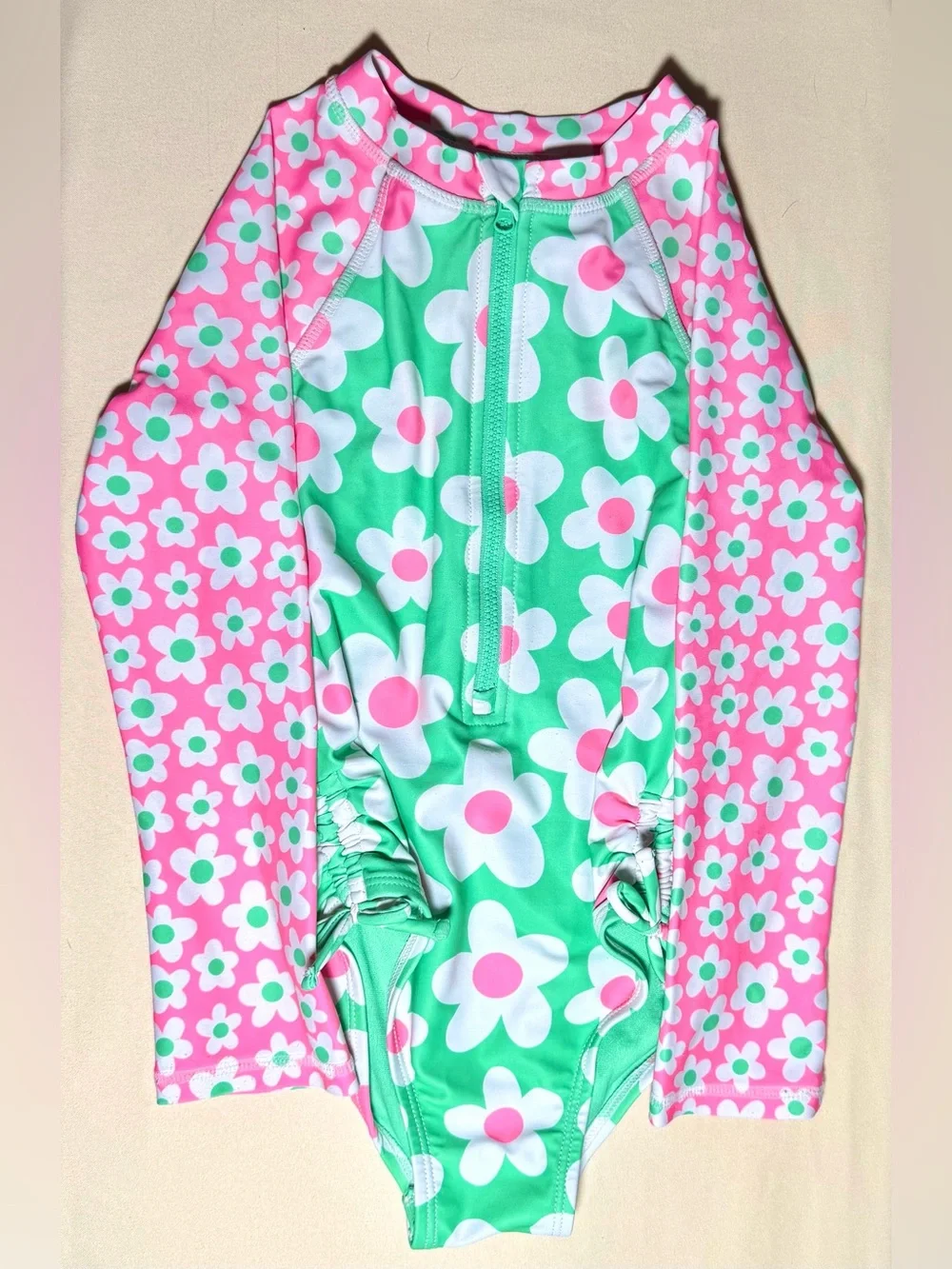 Jumping Beans 4T Floral Long Sleeve Rash Guard Swimsuit UPF 50+ One Piece